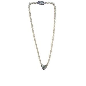 Monet Faux Pearl‎ Necklace with Heart Pendant Vintage Costume Jewelry